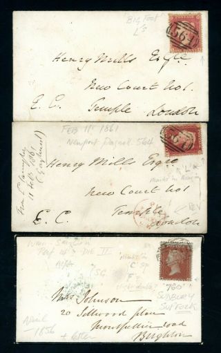 Queen Victoria Penny Red Stars On Cover 3 Items (jy465)