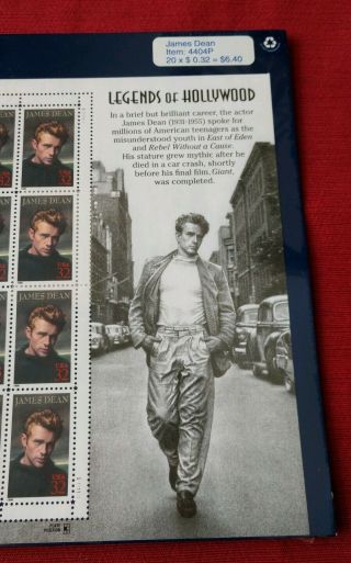 James Dean Stamp Sheet And Stamp Folio Legends of Hollywood 5