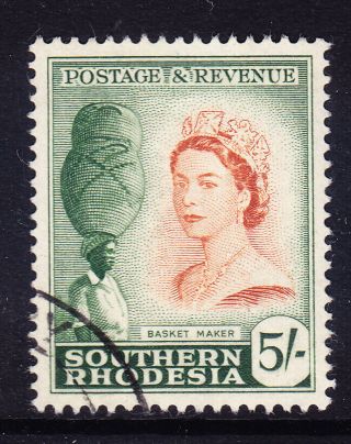 Southern Rhodesia 1953 Qeii Sg89 5/ - Yellow - Brown & Deep Green Very F/u Cat £12