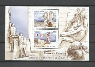 France 2017.  Miniature Sheet Mnh France - Canada.  Bataille De La Crête De Vimy