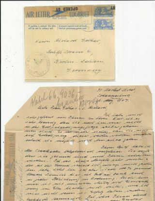 Oldhal - South Africa/air Letter Sheet/1947 To Occupied Germany/censored