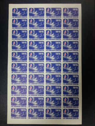 1975 Armenian Genocide Cinderella Stamp Revenue Poster Rare Full Sheet