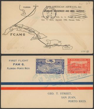Dominican 1929 - Air Mail Cover Flight To Porto Rico 34823/25