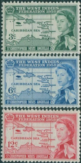 St Kitts - Nevis 1958 Sg120 - 122 Caribbean Federation Set Mlh