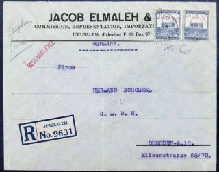 Palestine 1928 Registered Cover Sent From Jerusalem To Dresden Germany