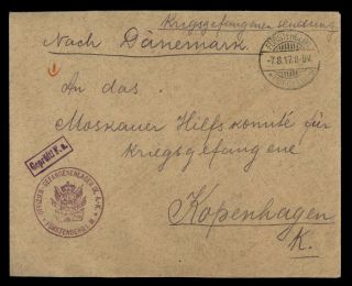 Dr Who 1917 Germany Furstenberg Pow Frank To Denmark Wwi Censored E53405