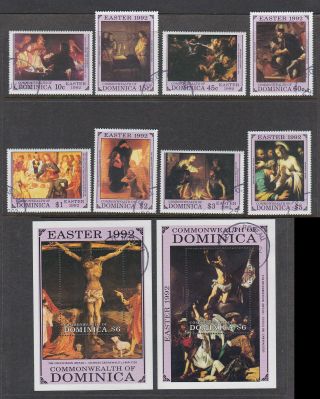 Dominica 1992 Fu Full Set Minisheets Easter Crucifixion Jesus Painting Art
