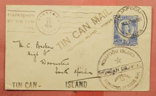 1936 Tonga Tin Can Mail Niuafoou To South Africa