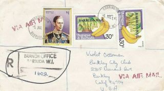 1984 Barbuda 603 (2),  624 On Coorington Reg Cover To Us; Royalty,  Fruit Topical D