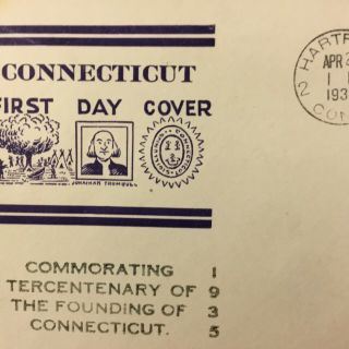 US 772 FDC 1935.  3 cent Connecticut Tercentenary.  Roessler Cachet.  1935 3