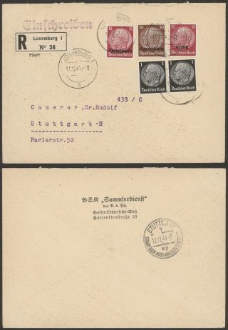 Germany Luxembourg Wwii 1941 - Registered Cover To Stuttgart 36068