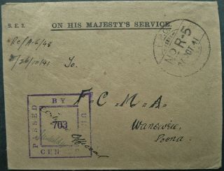 Indian Army In Egypt 27 Oct 1941 Ohms Official Cover - Moascar To Poona,  India