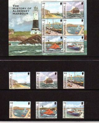 (r134) Alderney 2012 The History Of Alderney Harbour Set & Mini Sheet Mnh