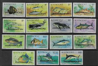 St Vincent 1979 Independence Overprint Fish Set To $10 Mnh