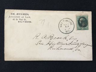 1870 - 73 Era Attorney At Law Baltimore M.  D.  Advertising Cover,  Fancy Cancel