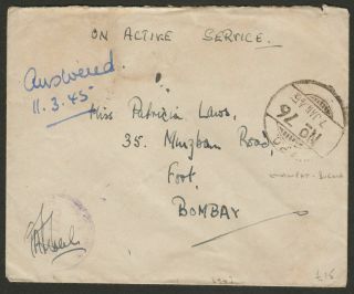 Indian Army Fpo No 76 Jan 1945 Unstamped Cover Khampat,  Burma To Uk