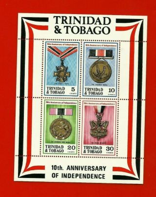 Trinidad & Tobago Stamps,  10th Anniversary Independence Souvenir Sheet Tt222a Mnh