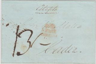 Gibraltar Wrapper 1845 To Cadiz De Gibr/s.  Roque/andabaxa In Red Rated 13.  5 Q