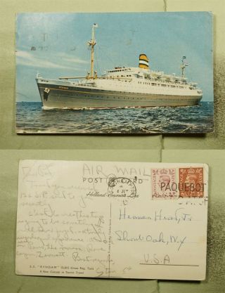 Dr Who Gb Paquebot Ss Ryndam Ship Postcard Southampton To Ny Usa E72812