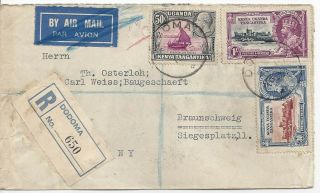 1935 Registered Cover Dodoma Kut To Germany Via Italy With Silver Jubilee Stamps