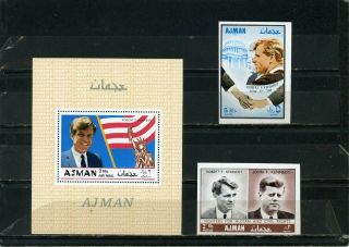 Ajman 1968 - 1969 Famous People Brothers Kennedy Set Of 2 Stamps Imperf.  & S/s Mnh