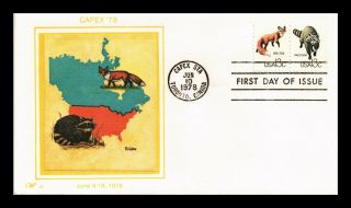 Dr Jim Stamps Us Red Fox Raccoon Combo Wildlife Fdc Silk Cover Capex Event