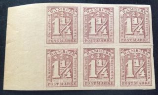 Hamburg 1864 Block Of 6 1 1/4 Lilac Stamps Mnh