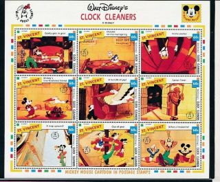 D000530 Disney Cartoons Clock Cleaners S/s Mnh St.  Vincent