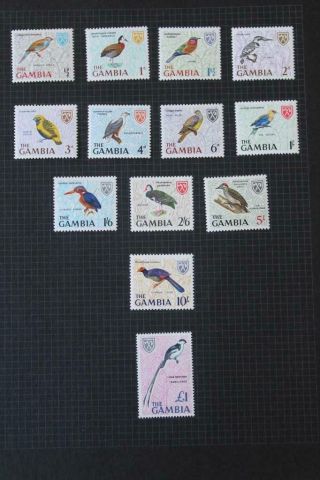 Gambia 1963 Sg193 - 205 Qeii Birds Full Thematic Set To £1 Fine Cat £85
