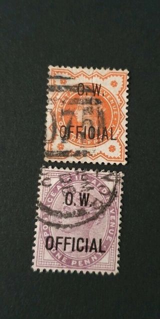 Gb Queen Victoria Sg O31,  O33 1/2d,  1d Value O.  W Officals