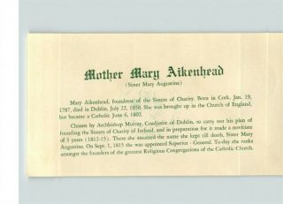 SCARCE STAEHLE Cachet,  IRELAND,  Mother Mary Aikenhead,  1958 with Enclosure 2