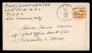Dr Who 1944 Navy 63rd Const Batt Airmail To Usa Wwii Censored E46084