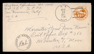 Dr Who 1944 Navy 91st Const Batt Airmail To Usa Wwii Censored E46082