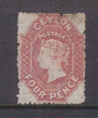 Ceylon,  1861 Watermark Star,  Rough Perf.  4d.  Rose Red,  No Gum.