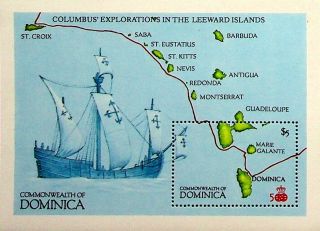 Dominica 500 Years America Columbus Exploration Map Island Sea Route Sheet