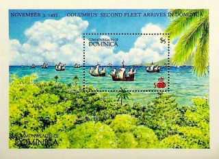 Dominica 500 Years America Columbus Fleet Ships Sea Arrival Sheet