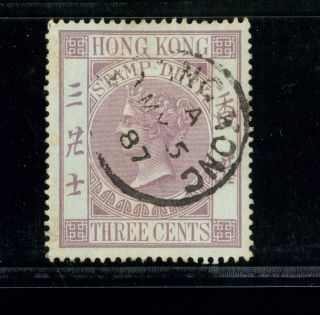 (hkpnc) Hong Kong 1880s Qv 3c Revenue Fiscal Hk Cds 1887 Vf