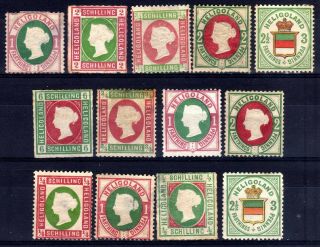 Heligoland 1867 - 90 Or Hinged Selection,  Faults,  13 Stamps.