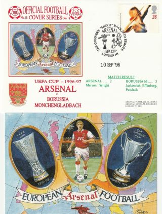 10 September 1996 Arsenal V Borussia Monchengladbach Uefa C Dawn Football Cover