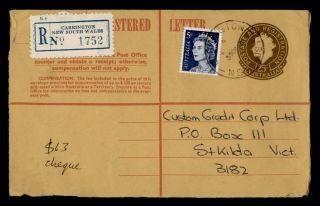 Dr Who 1968 Australia Carrington Registered Letter Uprated Stationery C136039