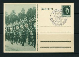 1937 Reich Troops On Parade,  Propaganda Postal Card W/ Nurnberg,  Germany Cancel
