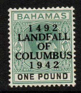 Bahamas - 1942 £1 Grey - Green And Black Columbus - Sg 175 - Fm