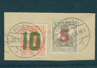 Poland 1919 Local Stamps Gniezno Fi.  71,  72 On Piece Cancelation Poznań