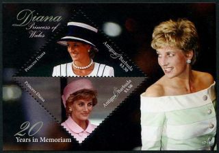 Herrickstamp Issues Antigua Sc.  3370 Princess Diana 10 Year Memorial S/s
