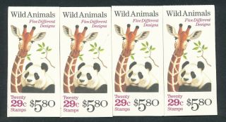U.  S.  1991 $5.  80 Wild Animals Booklet X4 Vf Nh Face Value $23.  20