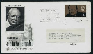 Gb 1965 Fdc Winston Churchill First Day Of Issue Westminster Slogan London Cds