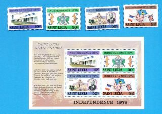 St Lucia - Scott 456 - 459 & 459a - Vfmnh - Independence Set & S/s - 1979
