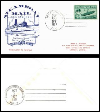 Us Cover 1957 Washington,  Dc (c9) Steamboat Mail Old Bay Line Washington/norfolk