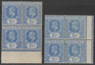 St Helena 1908 King Edward Vii 2½d Blue Block Of Four X 2 Sg64