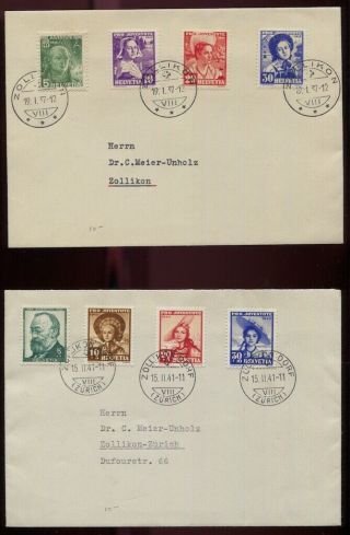 Switzerland 1938,  1940,  1942 - 1943 Pro Juventute Sets On 4 Covers